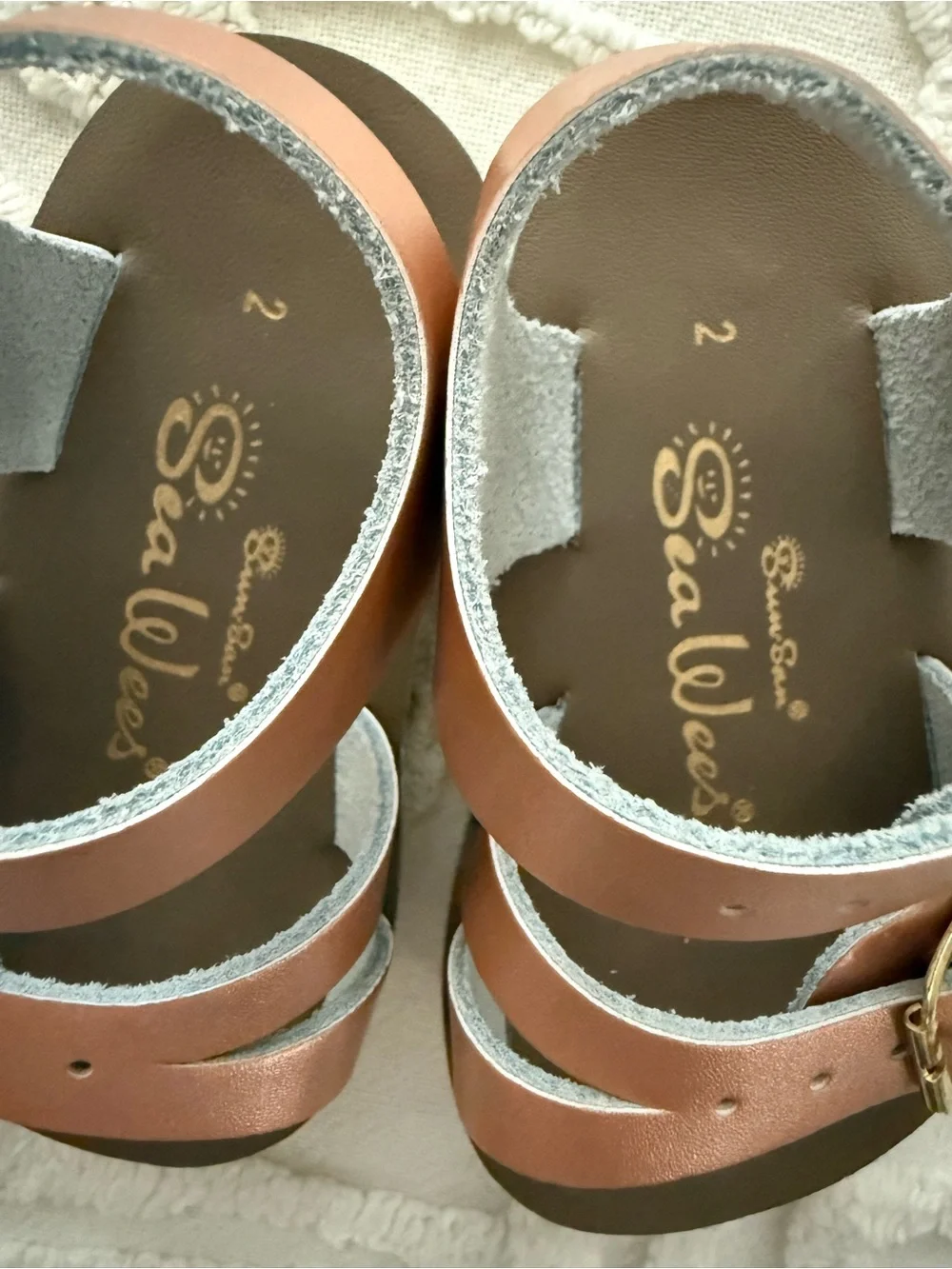 Salt Water Sea-Wees Sandals - Metallic Rose Gold Buckle Straps, baby size 2